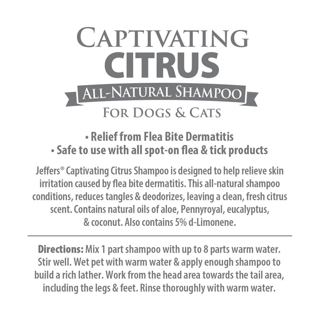 Jeffers Pet Captivating Citrus All-Natural Flea Bite Relief Shampoo for Dogs and Cats - Priscilla's Pet Paradise