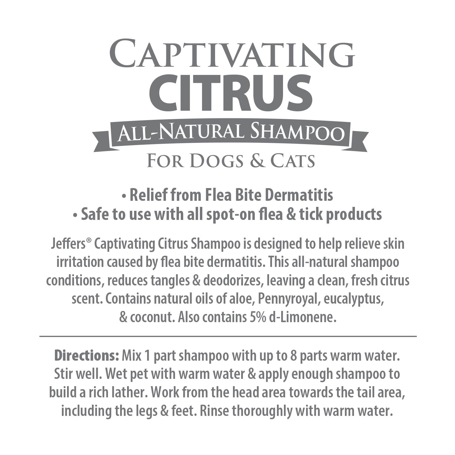 Jeffers Pet Captivating Citrus All-Natural Flea Bite Relief Shampoo for Dogs and Cats - Priscilla's Pet Paradise