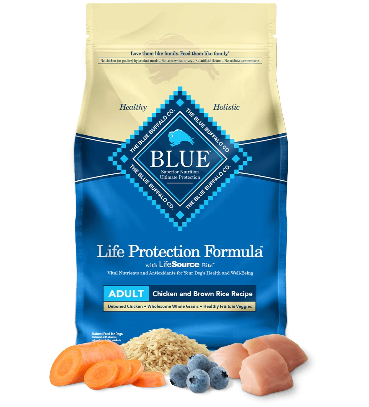 Blue Buffalo Adult Dog Food - Chicken and Brown Rice Dry Formula for Healthy Dogs