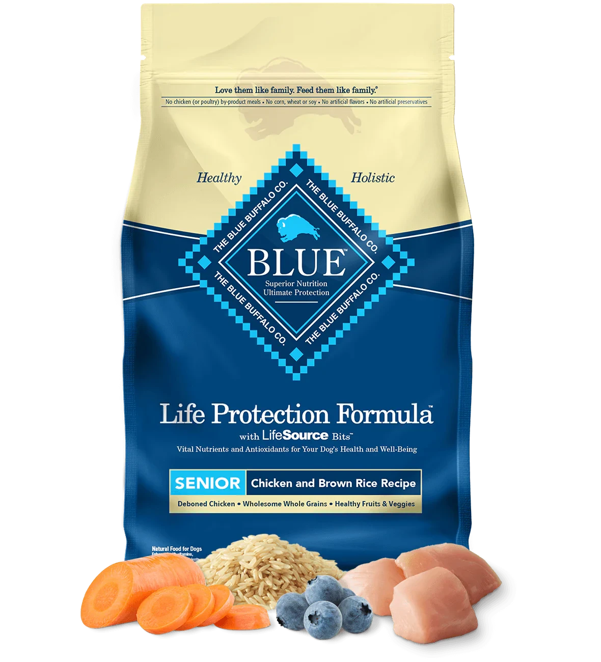 Blue Buffalo Senior Dog Food with Chicken and Brown Rice for Optimal Health