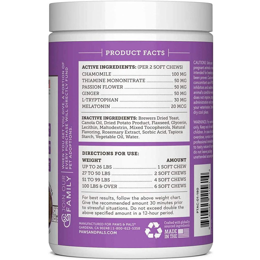 Paws & Pals Dog Calming Treats - Pet Anti Anxiety Supplement - Priscilla's Pet Paradise