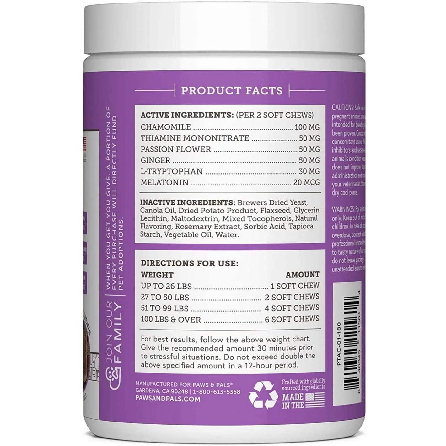 Paws & Pals Dog Calming Treats - Pet Anti Anxiety Supplement - Priscilla's Pet Paradise