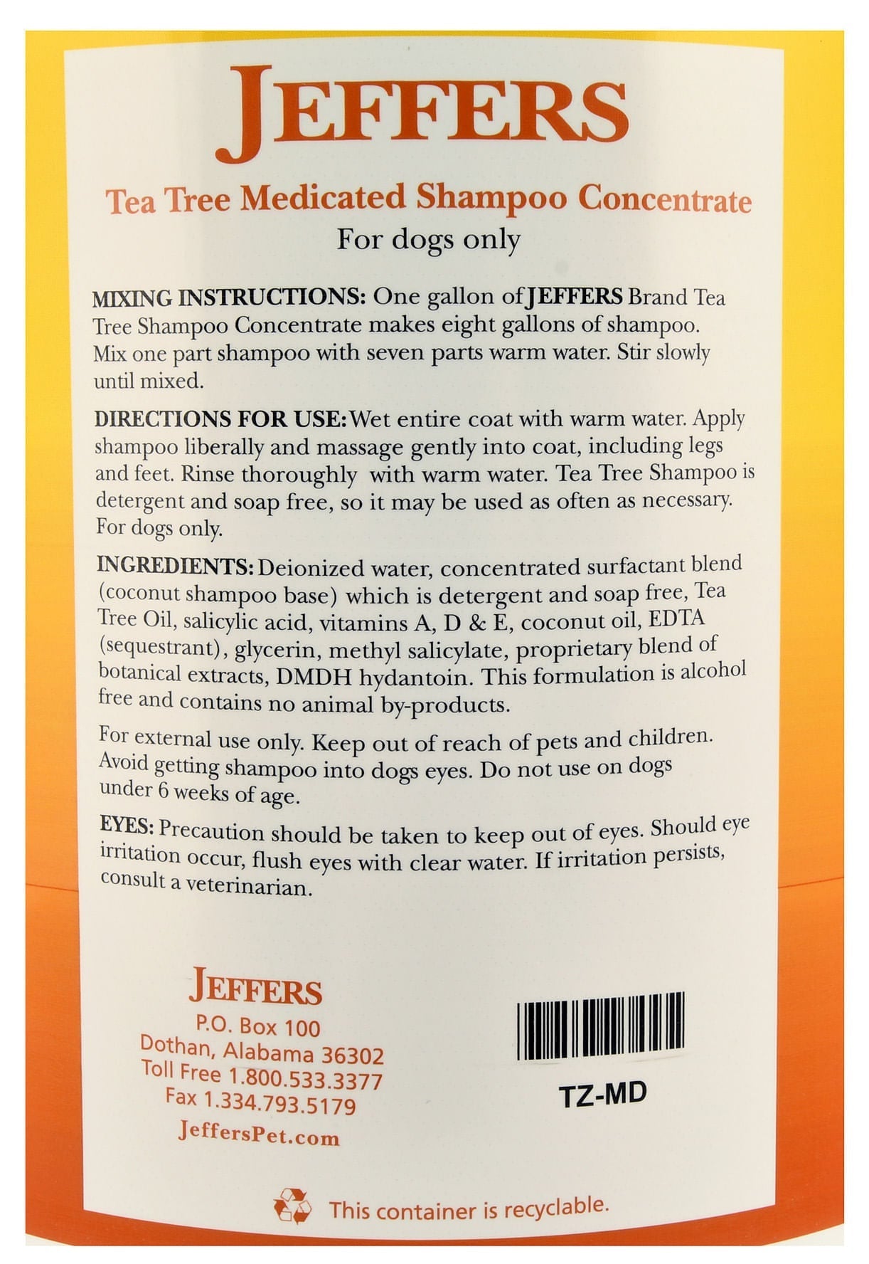 Jeffers Pet Tea Tree (Melaleuca) Medicated Dog Shampoo for Dry Skin - Priscilla's Pet Paradise