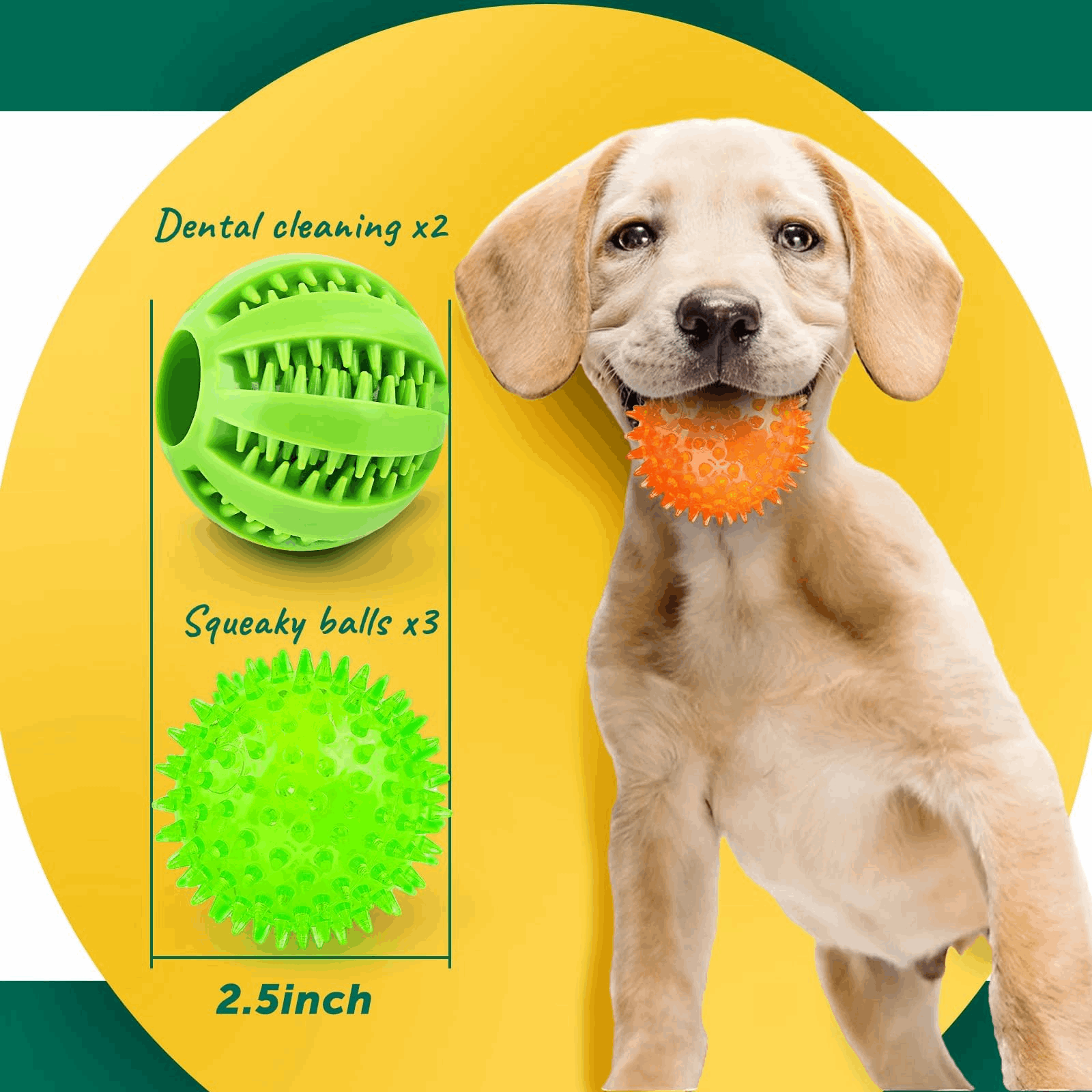 2.5” Squeaky Dog Balls for Small Dogs - Interactive Teething Chew Toys for Clean Teeth and Training